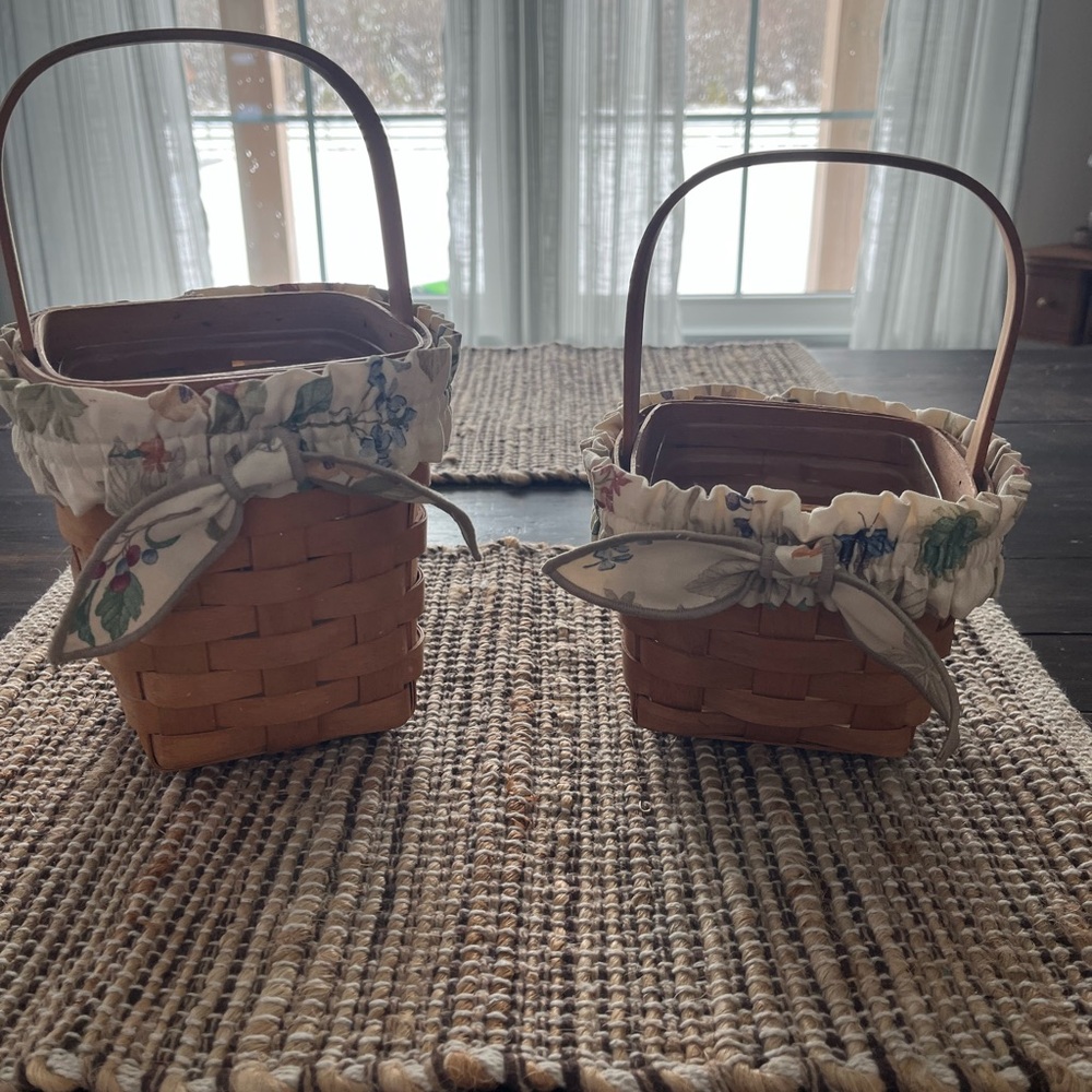 Longaberger Brown Baskets with Floral Liners